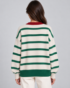 Women's Striped Knit Cardigan – Button Front Heart Detail Relaxed Fit