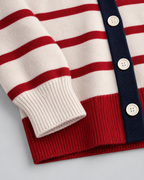 Women's Striped Knit Cardigan – Button Front Heart Detail Relaxed Fit