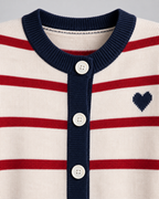 Women's Striped Knit Cardigan – Button Front Heart Detail Relaxed Fit