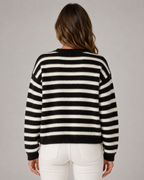 Women's Striped Knit Cardigan - Button Front Relaxed Fit