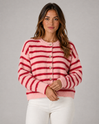 Women's Striped Knit Cardigan - Button Front Relaxed Fit