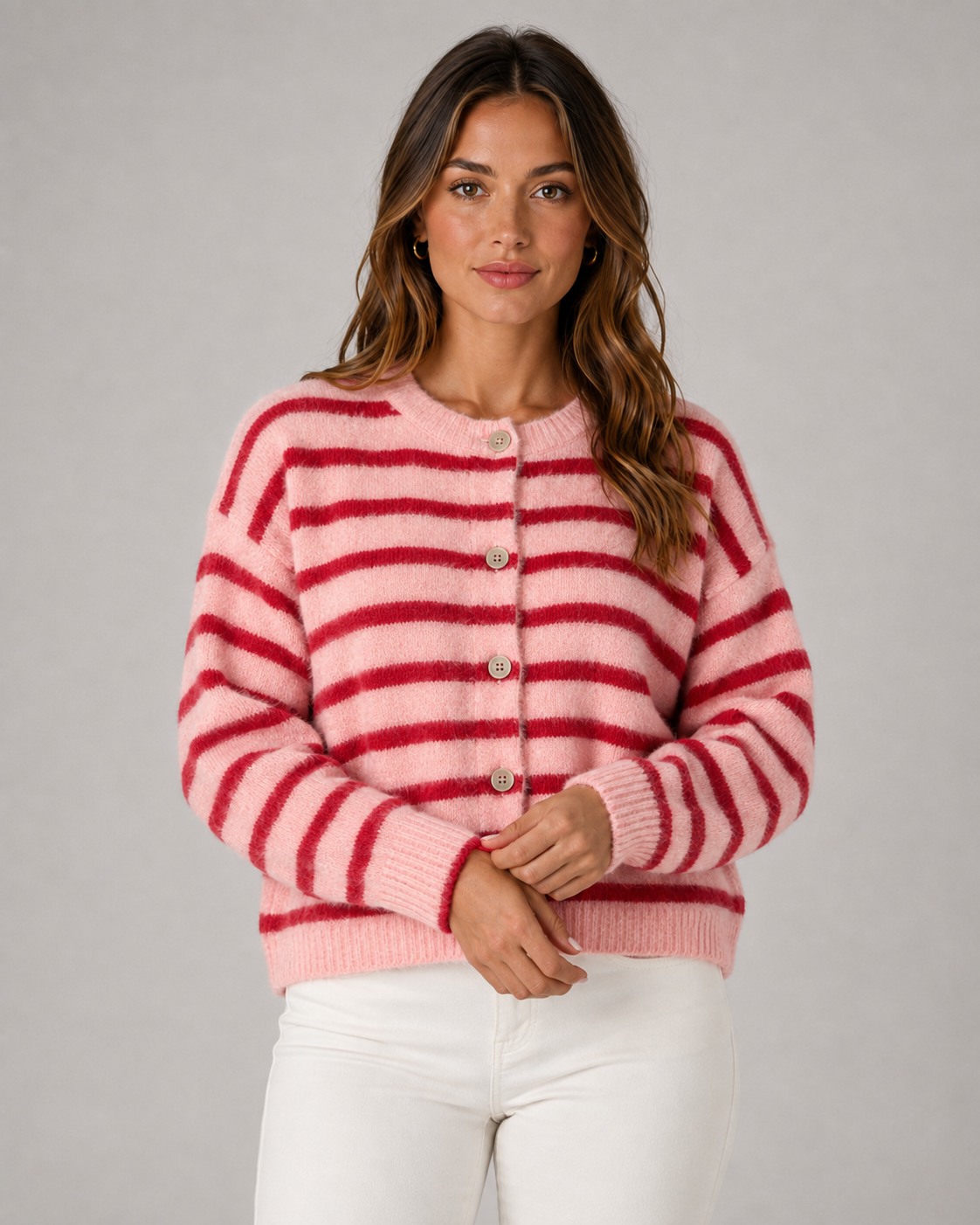 Women's Striped Knit Cardigan - Button Front Relaxed Fit