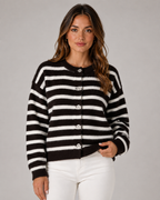 Women's Striped Knit Cardigan - Button Front Relaxed Fit