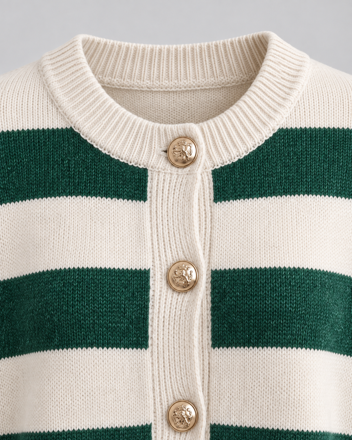 Women's Striped Knit Cardigan - Crew Neck Gold Button Relaxed Fit