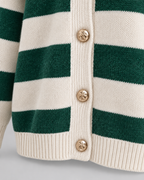 Women's Striped Knit Cardigan - Crew Neck Gold Button Relaxed Fit