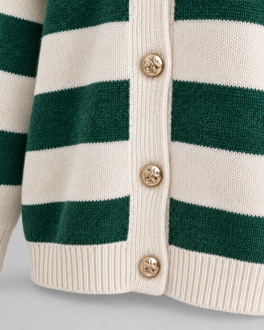 Women's Striped Knit Cardigan - Crew Neck Gold Button Relaxed Fit