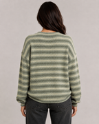 Women's Striped Knit Sweater – Fuzzy Crew Neck Relaxed Fit