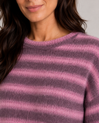 Women's Striped Knit Sweater – Fuzzy Crew Neck Relaxed Fit