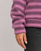 Women's Striped Knit Sweater – Fuzzy Crew Neck Relaxed Fit