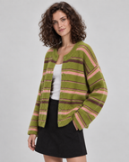 Women's Striped Knitted Cardigan – Button Front Relaxed Fit