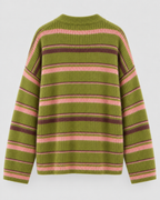 Women's Striped Knitted Cardigan – Button Front Relaxed Fit