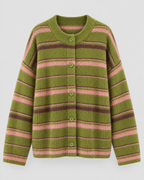Women's Striped Knitted Cardigan – Button Front Relaxed Fit