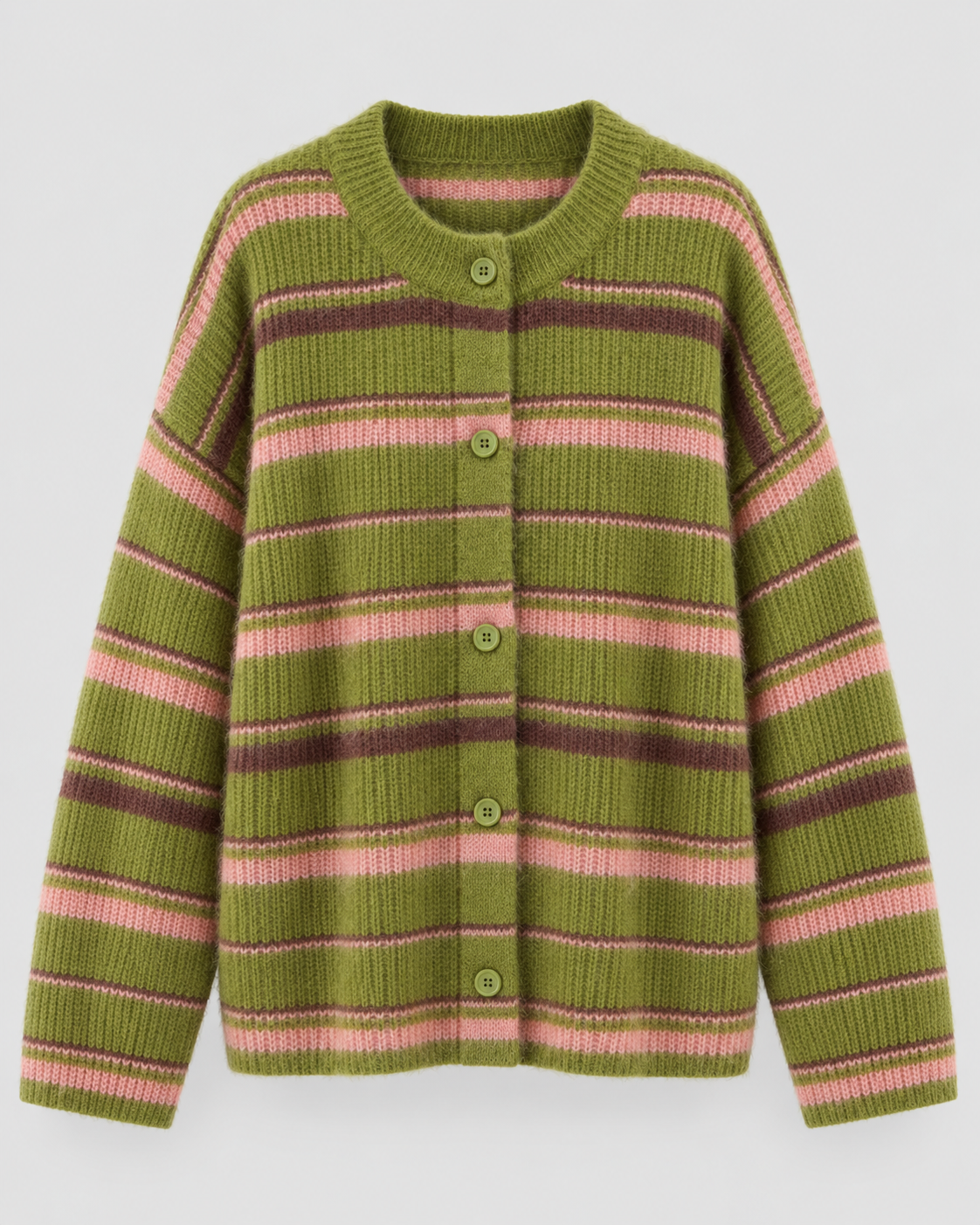 Women's Striped Knitted Cardigan – Button Front Relaxed Fit
