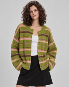 Women's Striped Knitted Cardigan – Button Front Relaxed Fit
