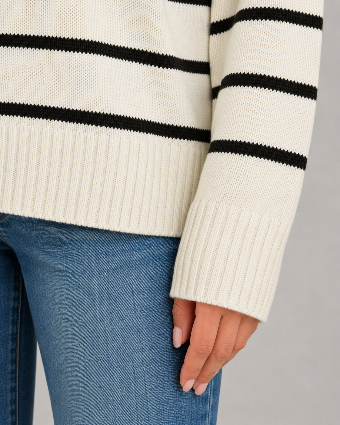Women's Striped Knitted Polo Sweater - Open Collar Relaxed Fit
