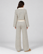 Women's Striped Knitted Two Piece Set – Polo Top & Wide Leg Pants