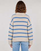 Women's Striped Polo Collar Knit Sweater - Relaxed Fit