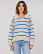 Women's Striped Polo Collar Knit Sweater - Relaxed Fit