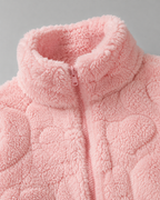 Women's Teddy Fleece Zip-Up Jacket - Pink Heart Pattern