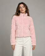 Women's Teddy Fleece Zip-Up Jacket - Pink Heart Pattern