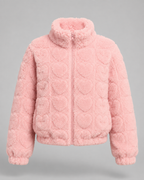 Women's Teddy Fleece Zip-Up Jacket - Pink Heart Pattern