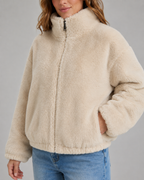 Women's Teddy Jacket - Funnel Neck Zip Front Cropped Fit