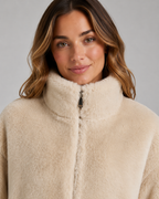 Women's Teddy Jacket - Funnel Neck Zip Front Cropped Fit