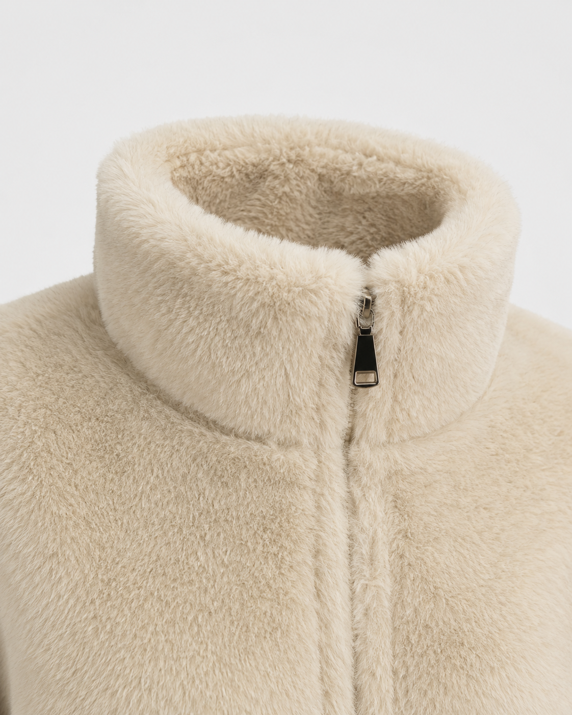 Women's Teddy Jacket - Funnel Neck Zip Front Cropped Fit