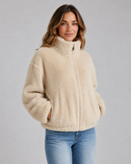 Women's Teddy Jacket - Funnel Neck Zip Front Cropped Fit