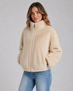 Women's Teddy Jacket - Funnel Neck Zip Front Cropped Fit