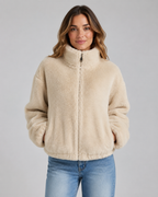 Women's Teddy Jacket - Funnel Neck Zip Front Cropped Fit