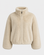 Women's Teddy Jacket - Funnel Neck Zip Front Cropped Fit