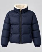 Women's Teddy-Lined Puffer Jacket - Short Quilted Stand Collar