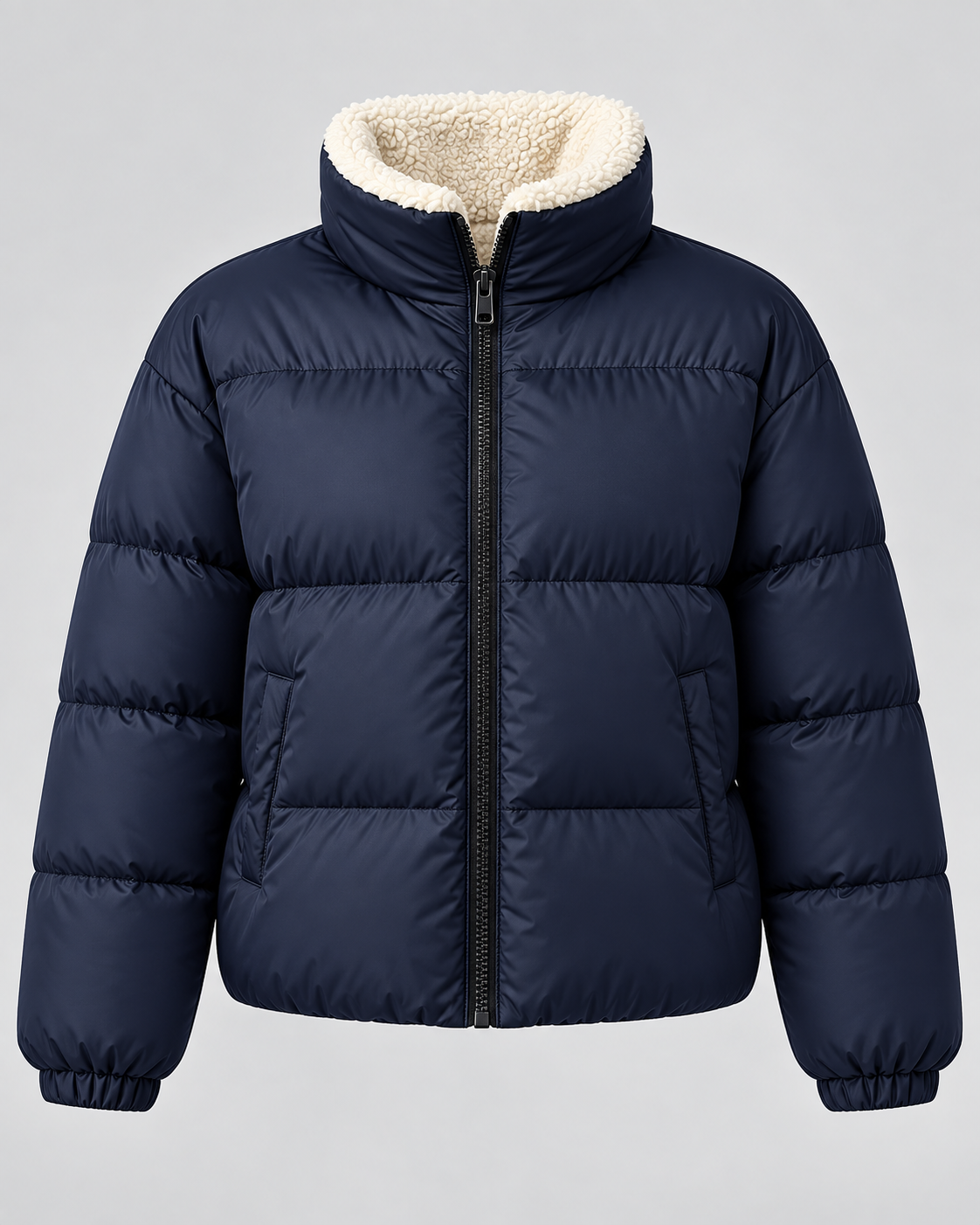 Women's Teddy-Lined Puffer Jacket - Short Quilted Stand Collar