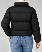 Women's Teddy-Lined Puffer Jacket - Short Quilted Stand Collar