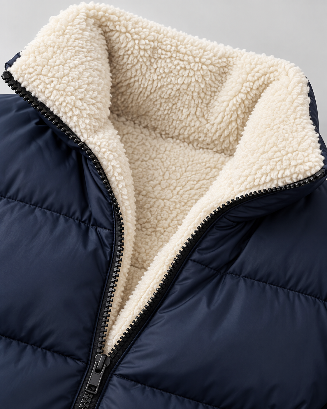 Women's Teddy-Lined Puffer Jacket - Short Quilted Stand Collar