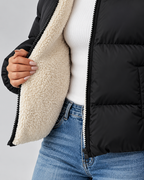 Women's Teddy-Lined Puffer Jacket - Short Quilted Stand Collar