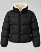 Women's Teddy-Lined Puffer Jacket - Short Quilted Stand Collar