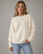 Women's Textured Heart Knit Sweater - Relaxed Drop Shoulder Fit