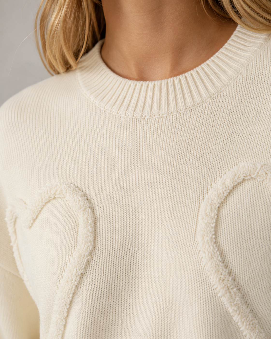 Women's Textured Heart Knit Sweater - Relaxed Drop Shoulder Fit