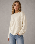 Women's Textured Heart Knit Sweater - Relaxed Drop Shoulder Fit