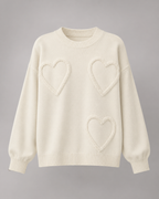 Women's Textured Heart Knit Sweater - Relaxed Drop Shoulder Fit