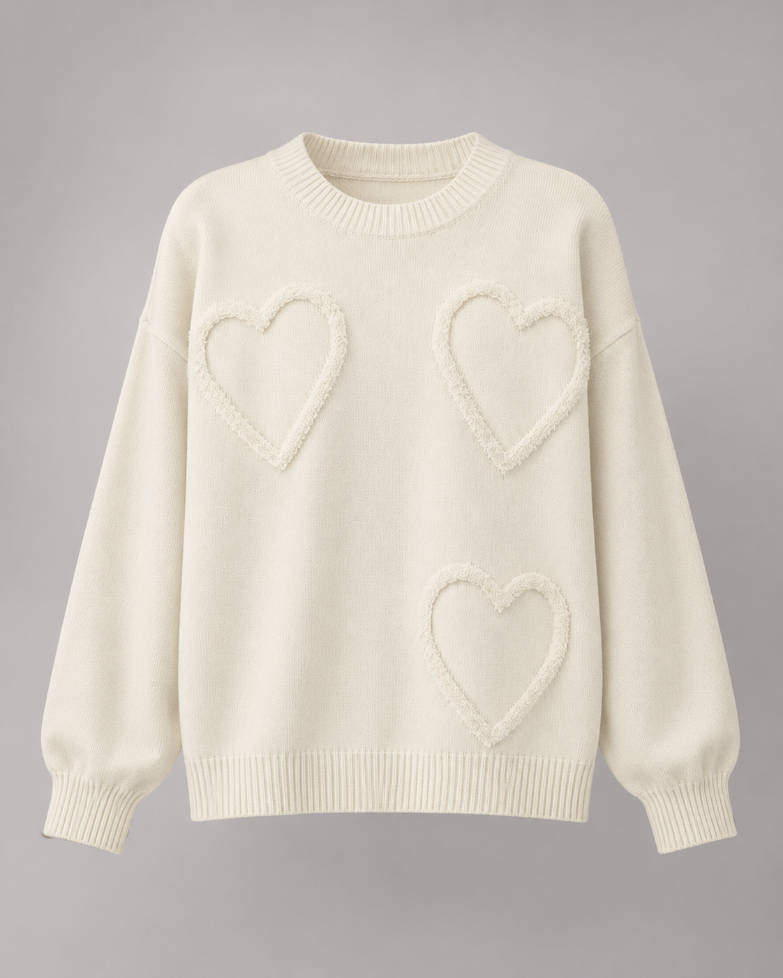 Women's Textured Heart Knit Sweater - Relaxed Drop Shoulder Fit