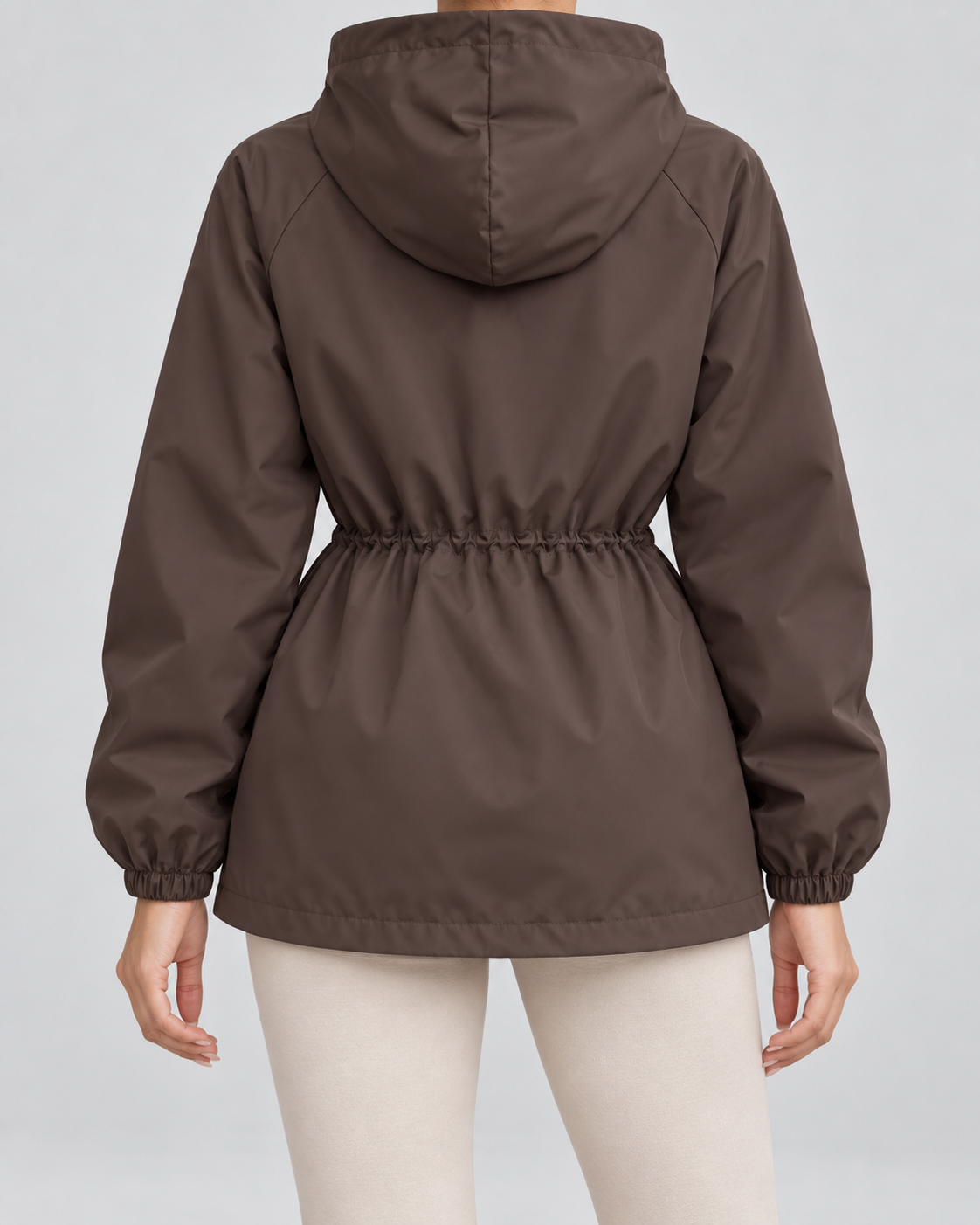 Women's Utility Jacket - Hooded Drawstring Waist Flap Pockets
