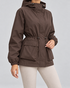Women's Utility Jacket - Hooded Drawstring Waist Flap Pockets