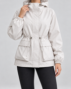 Women's Utility Jacket - Hooded Drawstring Waist Flap Pockets
