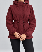 Women's Utility Jacket - Hooded Drawstring Waist Flap Pockets