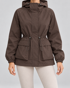 Women's Utility Jacket - Hooded Drawstring Waist Flap Pockets