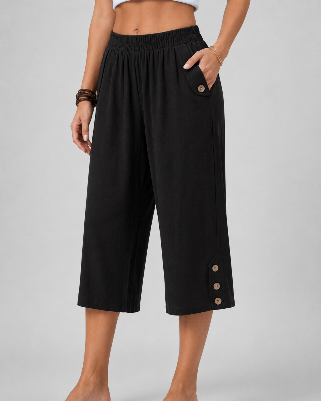Women's Wide Leg Capri Pants - Elastic Waist Comfort
