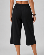 Women's Wide Leg Capri Pants - Elastic Waist Comfort